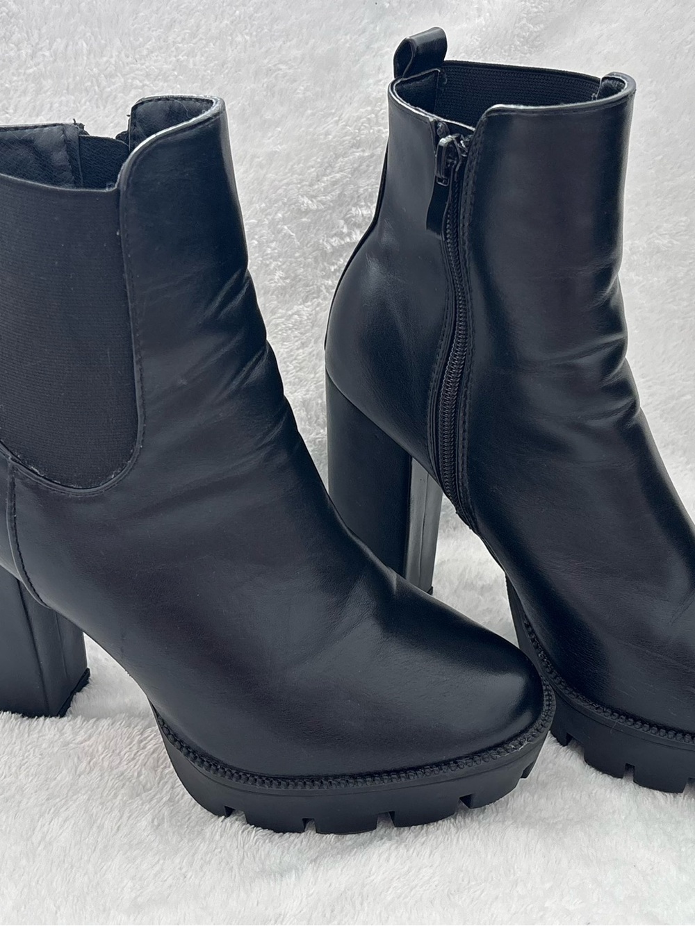 Black Platform Block Heel Ankle Boots - Women